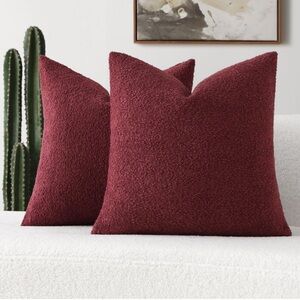 Plush Boucle-Textured Burgundy Throw Pillow Covers-Set of 2